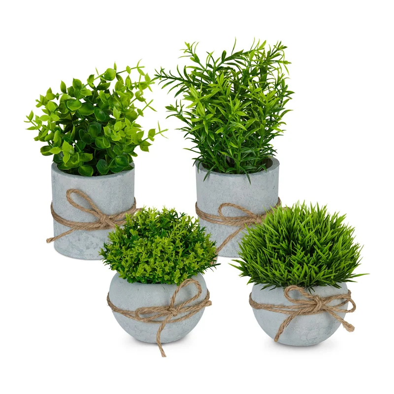 Lot de 4 plantes artificielles décoratives style moderne intérieur 12 x 10 cm en pierre verte 13_0017080