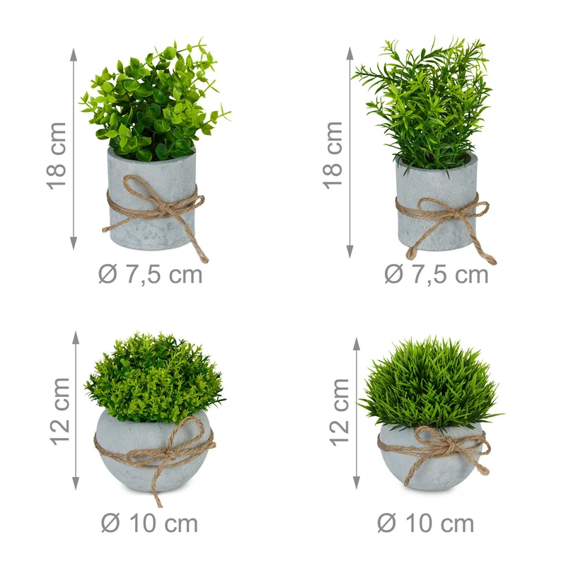 Lot de 4 plantes artificielles décoratives style moderne intérieur 12 x 10 cm en pierre verte 13_0017080