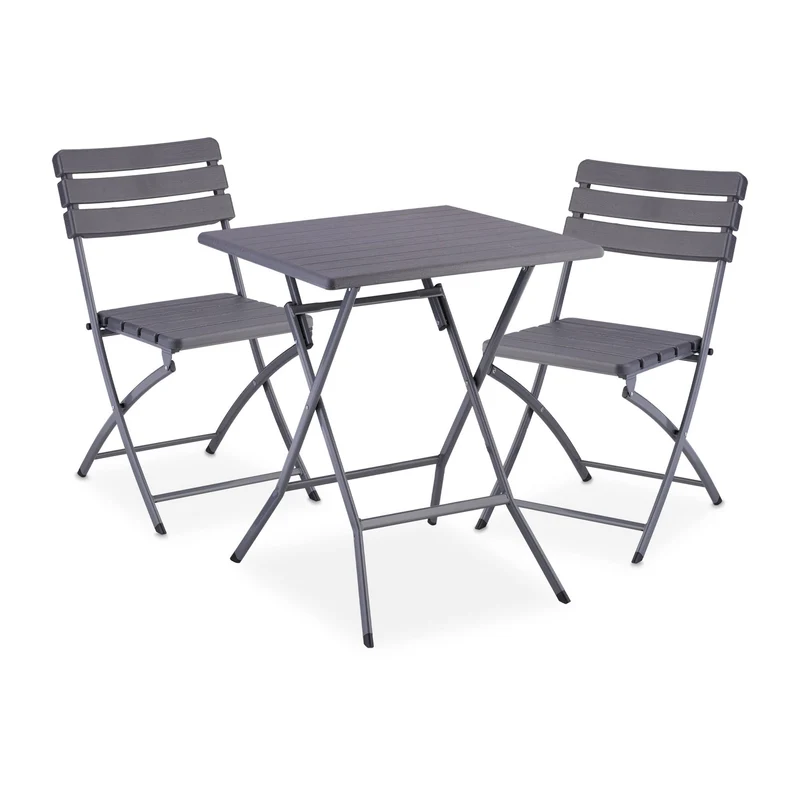 Set de balcon 3 pièces table pliante 61 x 61 cm et 2 chaises confortables design moderne en plastique gris 13_0015633