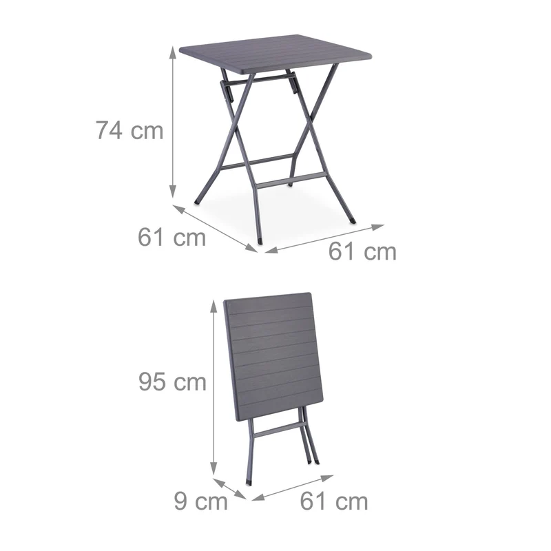 Set de balcon 3 pièces table pliante 61 x 61 cm et 2 chaises confortables design moderne en plastique gris 13_0015633