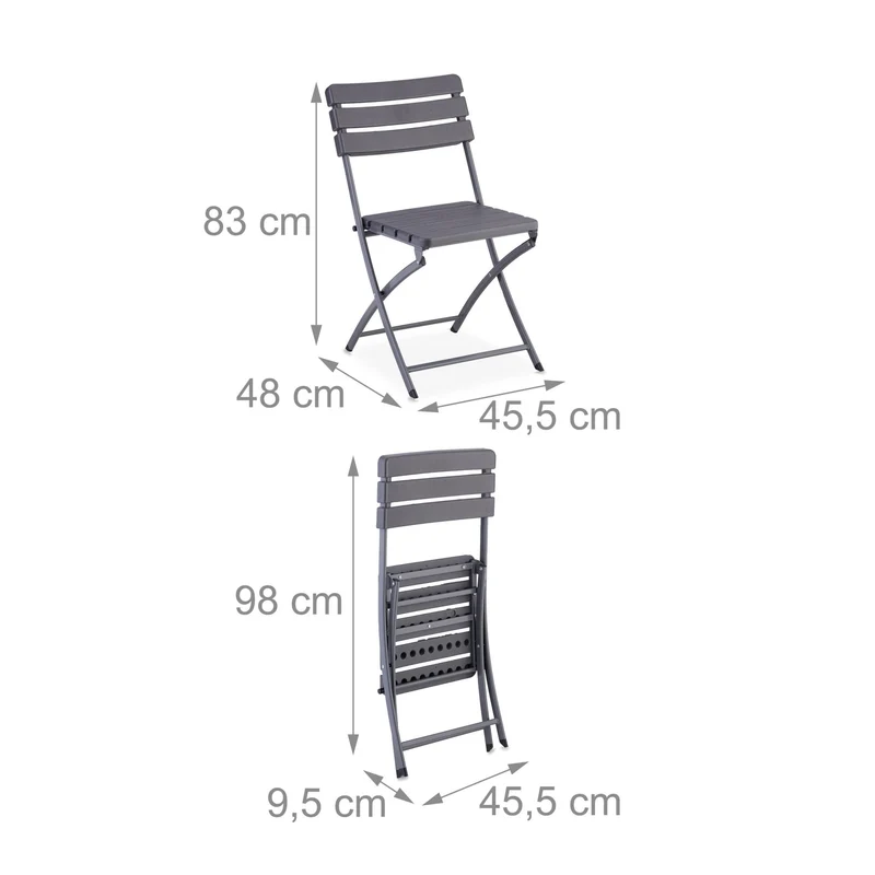 Set de balcon 3 pièces table pliante 61 x 61 cm et 2 chaises confortables design moderne en plastique gris 13_0015633