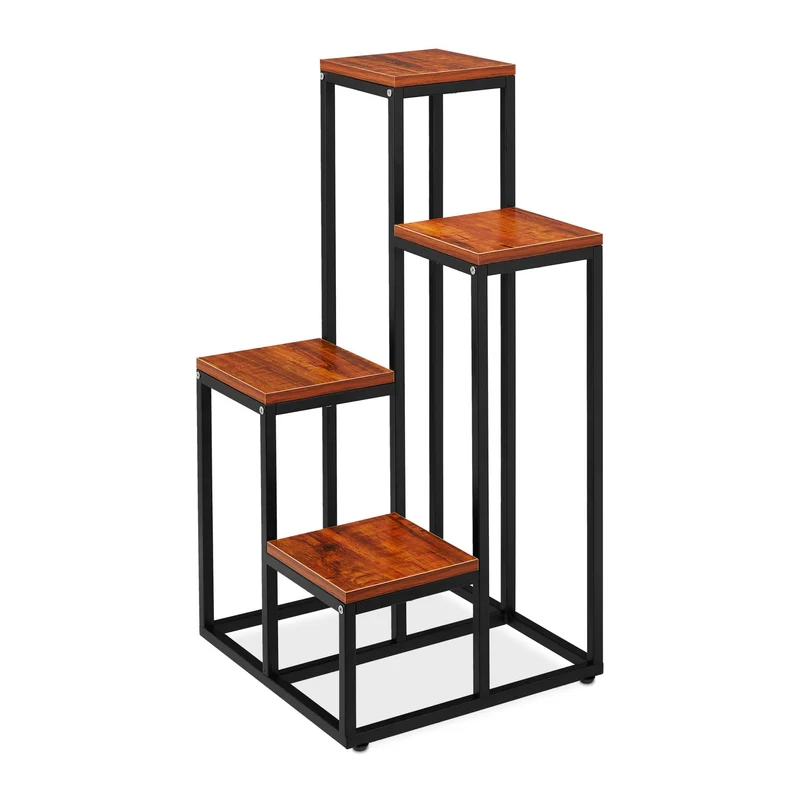 Étagère à plantes en escalier pour salon véranda 100 x 40 x 40 cm design noir en acier noir 13_0010957