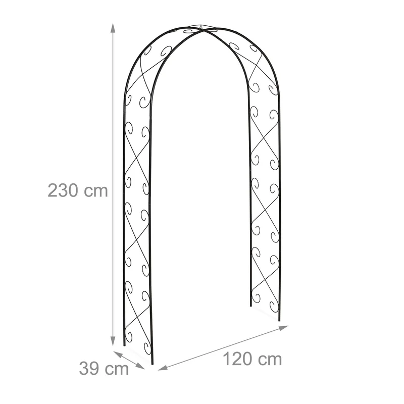 Arche de jardin décorative support plantes ornementales 200 x 100 x 40 cm en acier noir 13_0016818
