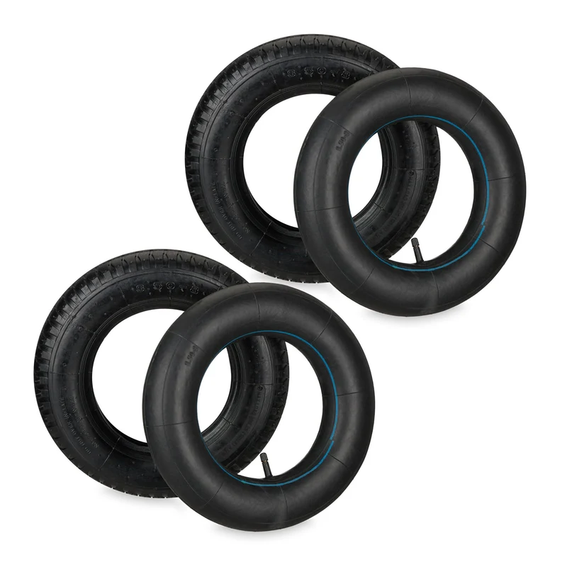 Lot de 2 pneus avec chambres à air pour brouette 3.50-8 pouces usage extérieur conduite souple en caoutchouc noir 13_0013155