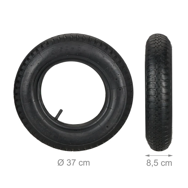 Lot de 2 pneus avec chambres à air pour brouette 3.50-8 pouces usage extérieur conduite souple en caoutchouc noir 13_0013155