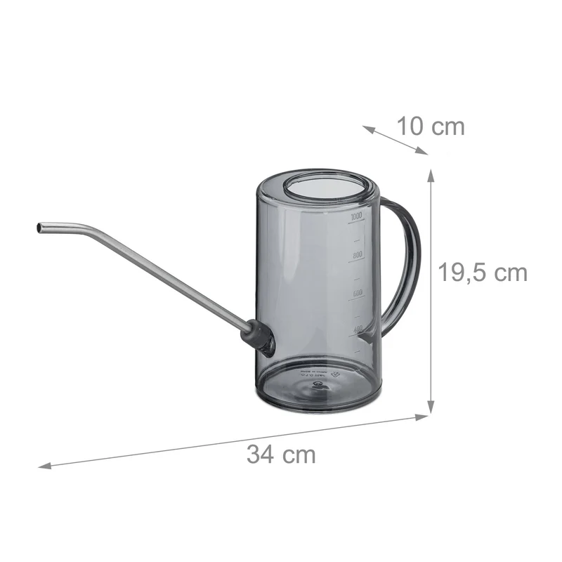 Arrosoir pour plantes d'intérieur et balcon 1 L avec bec long et anse pratique en plastique noir 13_0015298