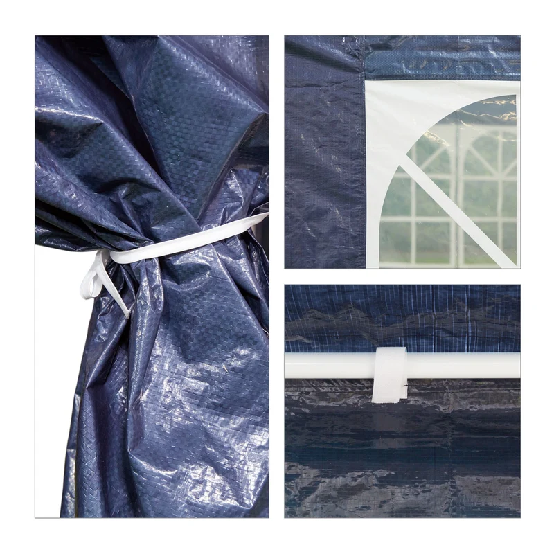 Lot de 6 parois latérales pour tonnelle extérieur protection intempéries 3 x 6 m en PE bleu 13_0013250