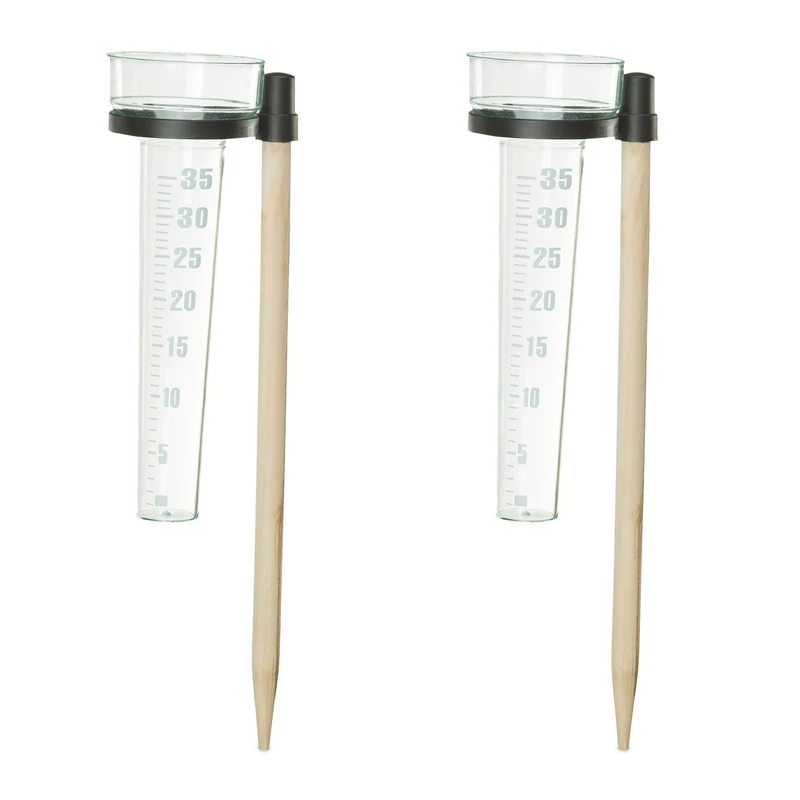 Lot de 2 pluviomètres pratiques pour jardin terrasse 80 x 10 x 10 cm en bois naturel 13_0013607