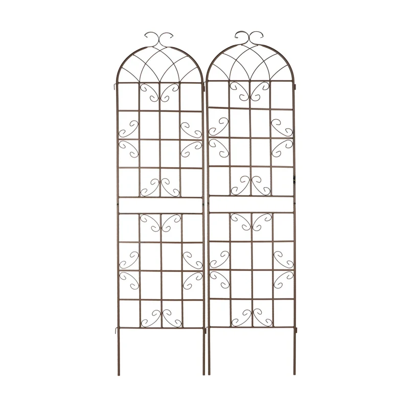 Lot de 2 tuteurs à tomates treillis décoratifs jardin 200 x 30 cm en métal marron 13_0012024