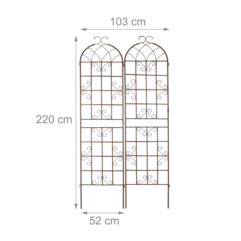 Lot de 2 tuteurs à tomates treillis décoratifs jardin 200 x 30 cm en métal marron 13_0012024