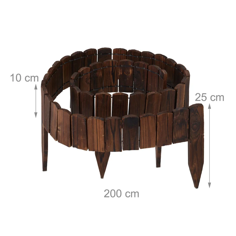 Lot de 2 bordures de jardin flexibles en bois de sapin 200 x 25 cm facile à installer design naturel brun foncé 13_0016509