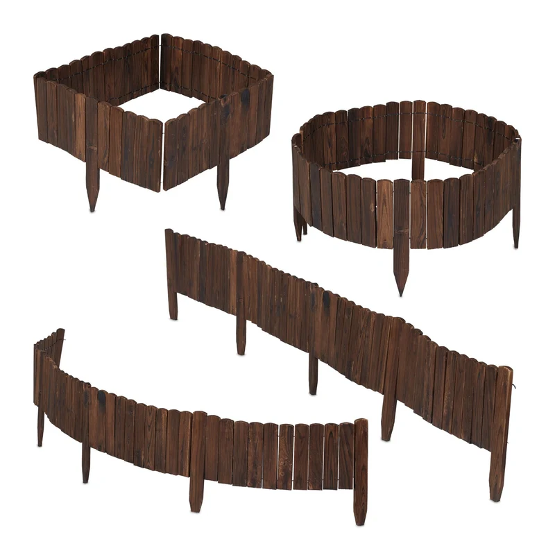 Lot de 2 bordures de jardin flexibles en bois de sapin 200 x 25 cm facile à installer design naturel brun foncé 13_0016509