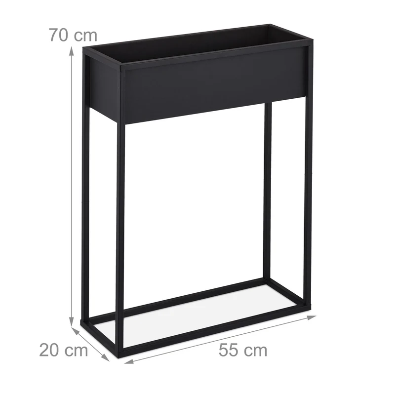 Porte-pot de fleurs surélevé design sobre intérieur 70 x 25 x 25 cm en fer noir 13_0011640