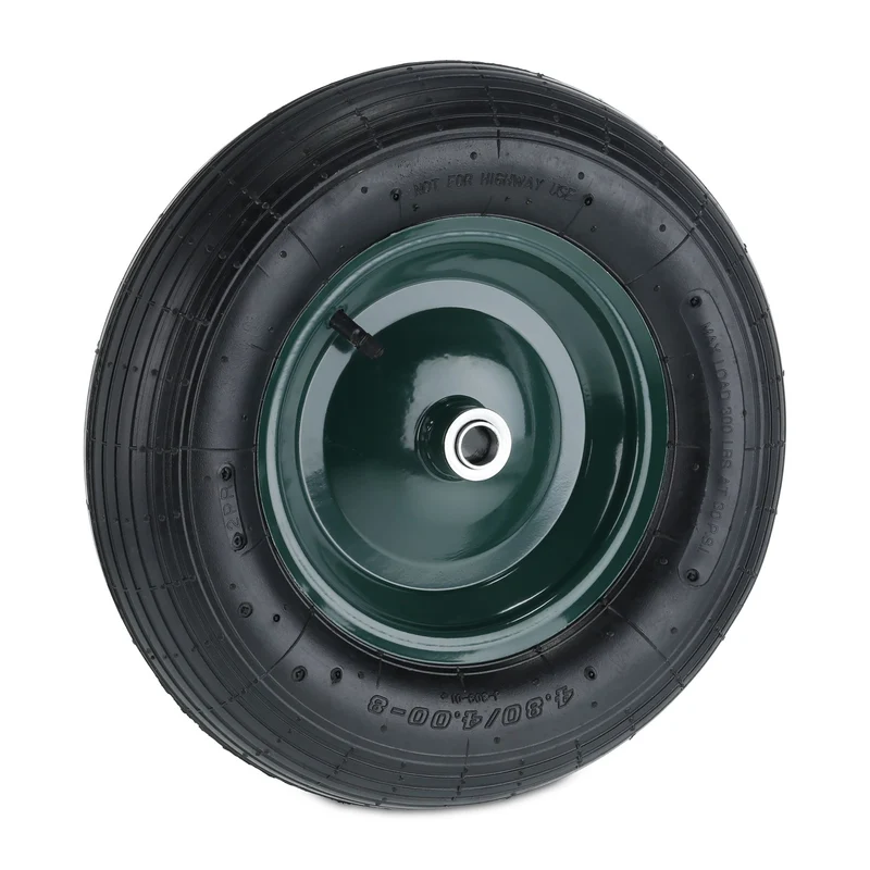 Roue de brouette pneumatique avec valve confort de conduite 4.80 x 4.00-8 en acier verte 13_0010698