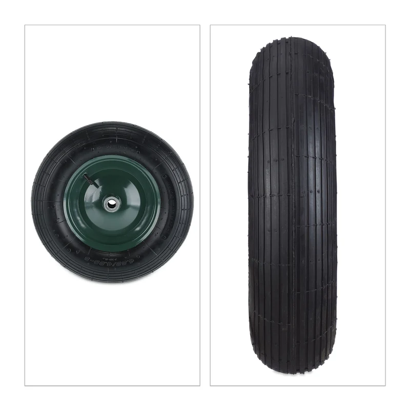 Roue de brouette pneumatique avec valve confort de conduite 4.80 x 4.00-8 en acier verte 13_0010698