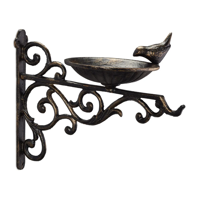 Abreuvoir mural vintage pour jardin terrasse 24 x 28 x 14 cm en fonte de fer gris 13_0009190