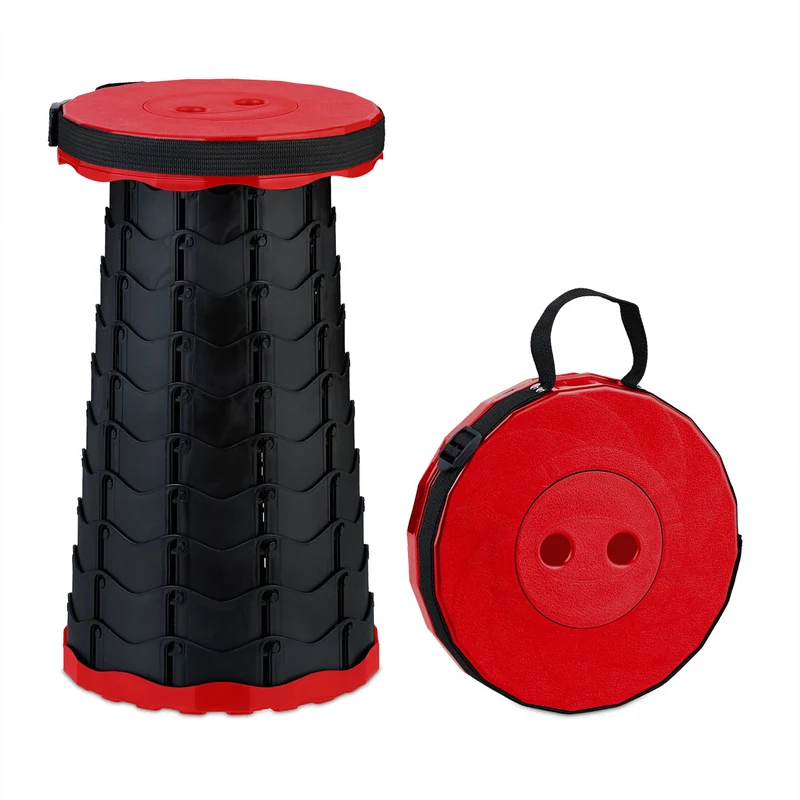 Lot de 2 tabourets pliants télescopiques extérieur ajustables 42 x 30 cm en plastique noir 13_0016614