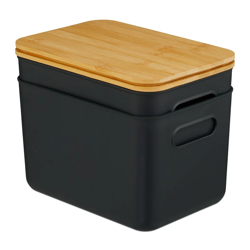 Lot de 2 bacs de rangement pratique empilables salle de bain bureau 16 x 26 x 17,5 cm en plastique naturel 13_0016851