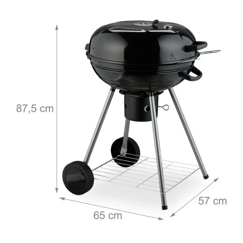 Barbecue rond mobile sur roues extérieur 105 x 105 x 103 cm 2 surfaces de cuisson rapide en métal noir 13_0016743