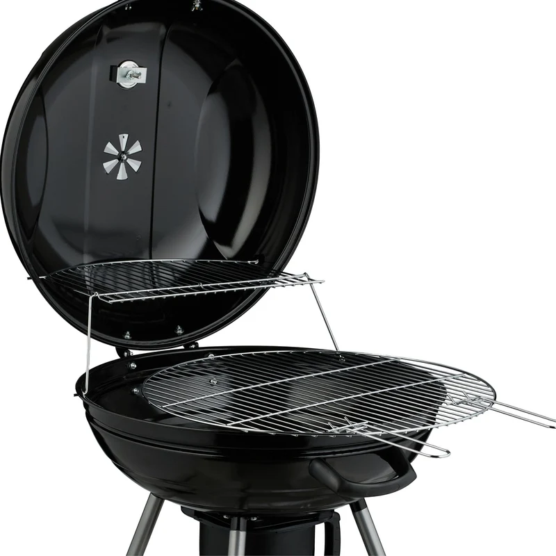 Barbecue rond mobile sur roues extérieur 105 x 105 x 103 cm 2 surfaces de cuisson rapide en métal noir 13_0016743