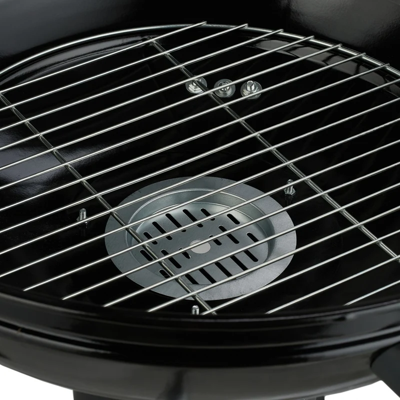 Barbecue rond mobile sur roues extérieur 105 x 105 x 103 cm 2 surfaces de cuisson rapide en métal noir 13_0016743