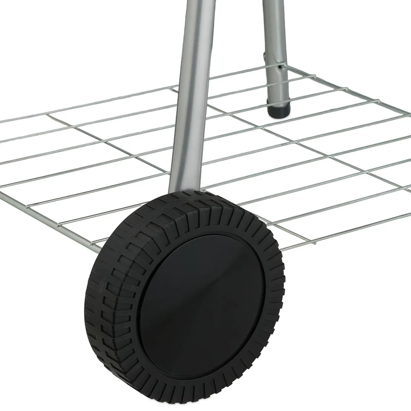 Barbecue rond mobile sur roues extérieur 105 x 105 x 103 cm 2 surfaces de cuisson rapide en métal noir 13_0016743
