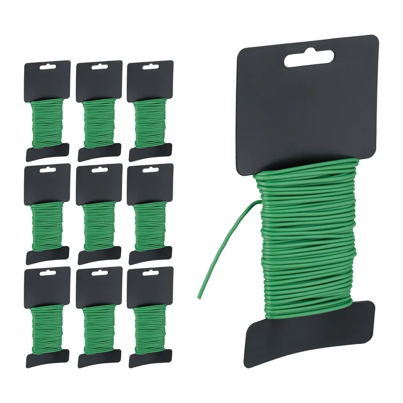 Lot de 10 rouleaux de fil de fer pour jardinage 10 m en plastique vert 13_0015513