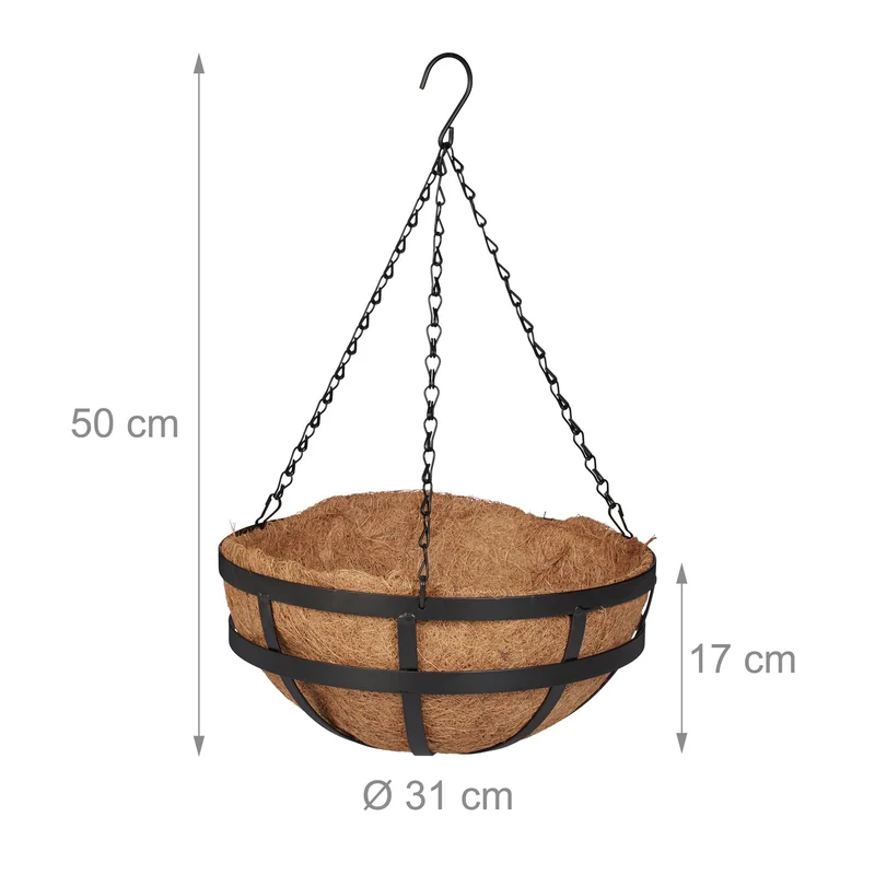 Lot de 3 suspensions pour plantes retombantes balcon design moderne 40 x 25 x 25 cm en métal noir 13_0012391