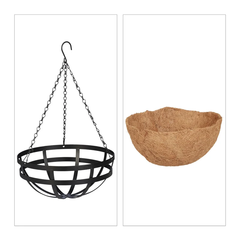 Lot de 3 suspensions pour plantes retombantes balcon design moderne 40 x 25 x 25 cm en métal noir 13_0012391