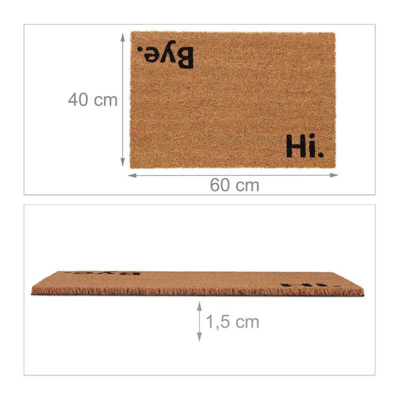Paillasson décoratif antidérapant utilisation intérieure et extérieure 75 x 45 cm en fibres de coco marron 13_0015612
