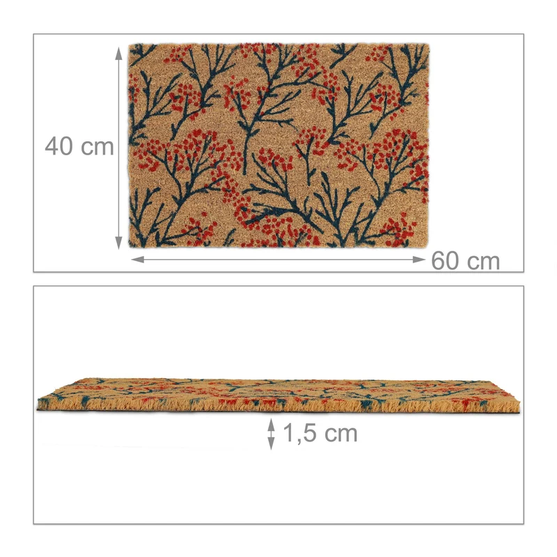 Paillasson décoratif antidérapant intérieur extérieur 75 x 45 cm motif branches en fibres de coco brun 13_0011356