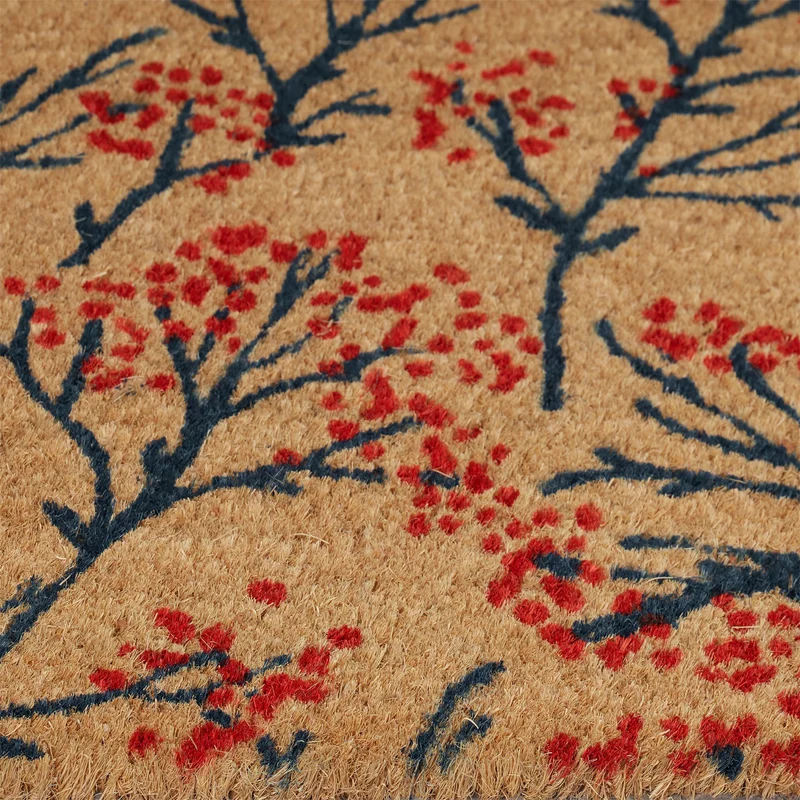 Paillasson décoratif antidérapant intérieur extérieur 75 x 45 cm motif branches en fibres de coco brun 13_0011356