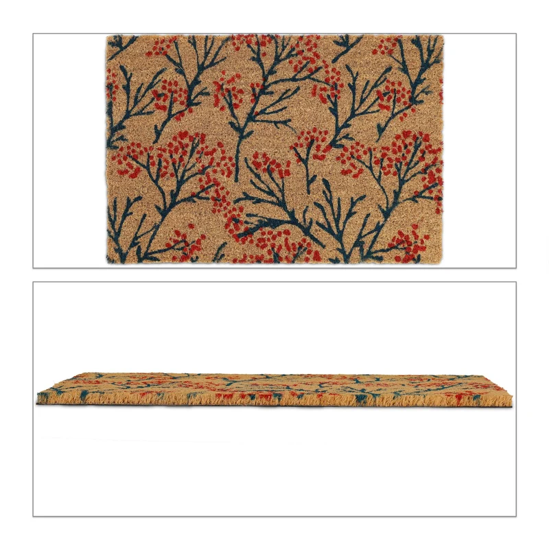 Paillasson décoratif antidérapant intérieur extérieur 75 x 45 cm motif branches en fibres de coco brun 13_0011356