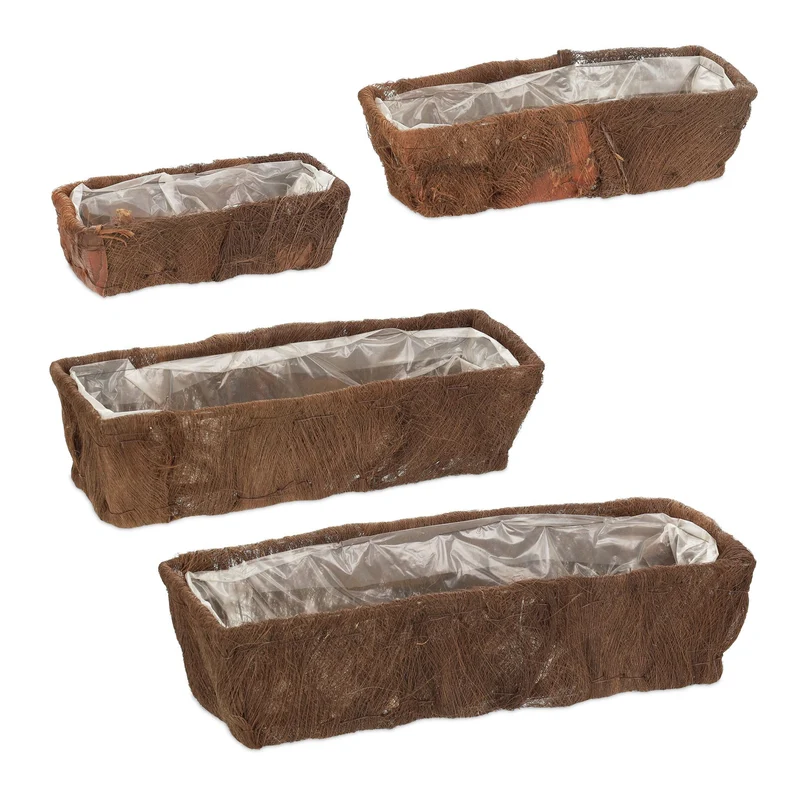 Lot de 4 jardinières rectangulaires décoratives intérieur extérieur 30 x 15 x 10 cm en bois de sapin naturel 13_0012602