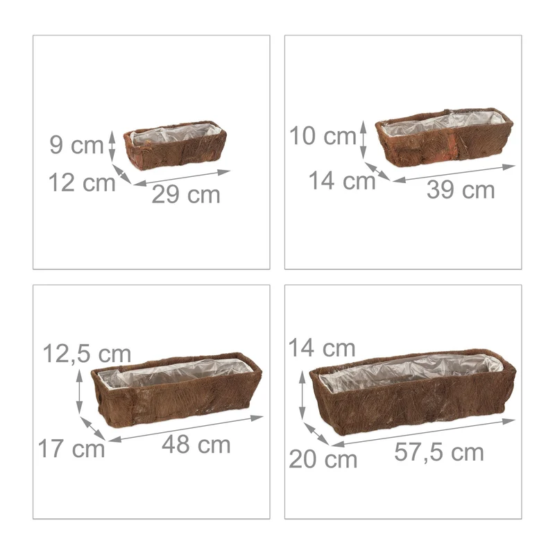 Lot de 4 jardinières rectangulaires décoratives intérieur extérieur 30 x 15 x 10 cm en bois de sapin naturel 13_0012602