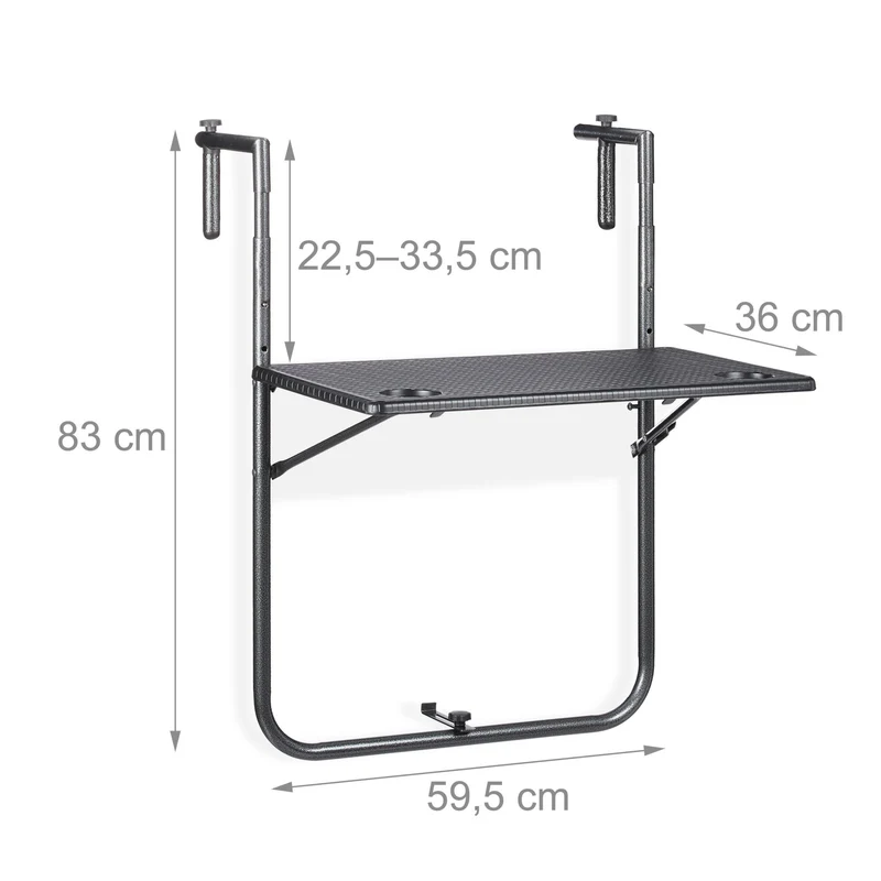 Table suspendue peu encombrante pratique balcon 80 x 40 x 4 cm en plastique noir 13_0010262