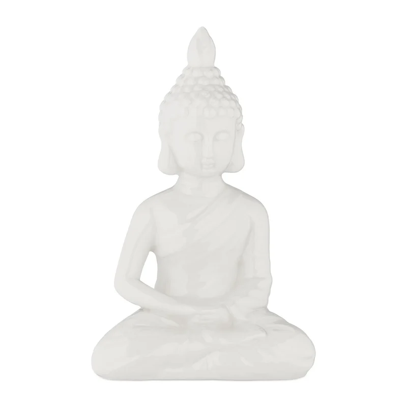 Statue bouddha assis décoration zen 18 x 15 x 15 cm pour jardin terrasse ambiance sereine en céramique beige 13_0013828