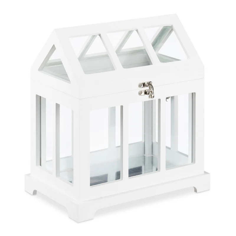 Lot de 2 mini serres intérieures décoration jardinage 20 x 20 x 30 cm en MDF blanc 13_0010471