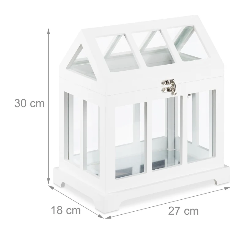 Lot de 2 mini serres intérieures décoration jardinage 20 x 20 x 30 cm en MDF blanc 13_0010471