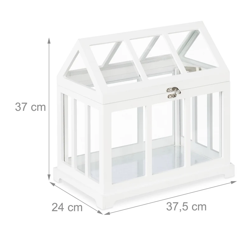Lot de 2 mini serres intérieures décoration jardinage 20 x 20 x 30 cm en MDF blanc 13_0010471
