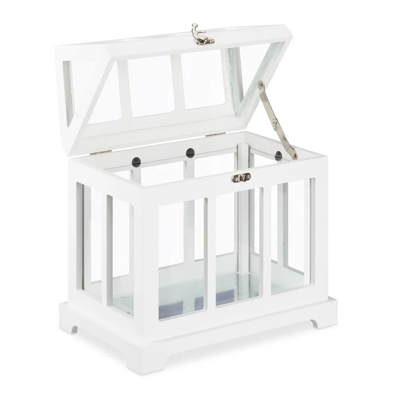 Lot de 2 mini serres intérieures décoration jardinage 20 x 20 x 30 cm en MDF blanc 13_0010471