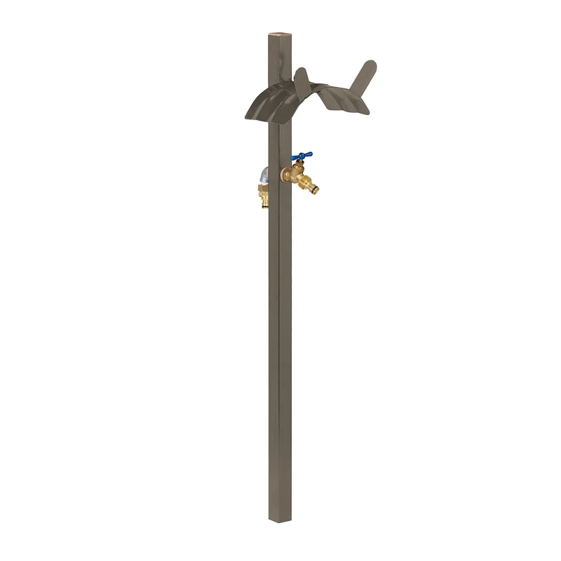 Porte-tuyau d’arrosage avec robinet autonome jardin 25 x 15 cm pour un arrosage facile en acier brun 13_0009339