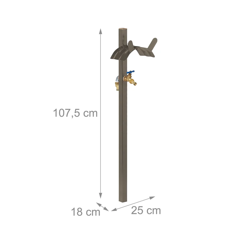 Porte-tuyau d’arrosage avec robinet autonome jardin 25 x 15 cm pour un arrosage facile en acier brun 13_0009339
