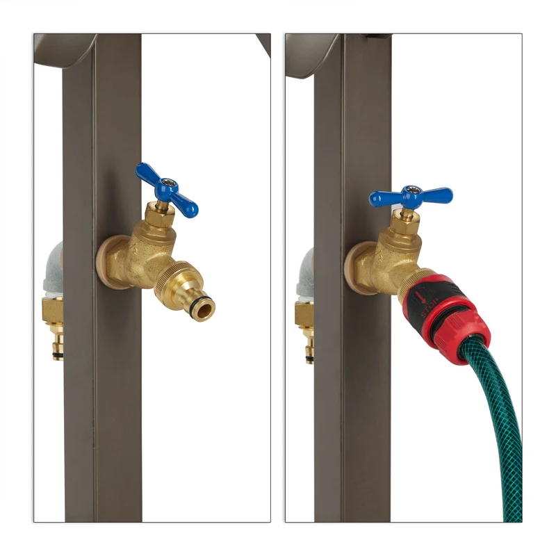 Porte-tuyau d’arrosage avec robinet autonome jardin 25 x 15 cm pour un arrosage facile en acier brun 13_0009339