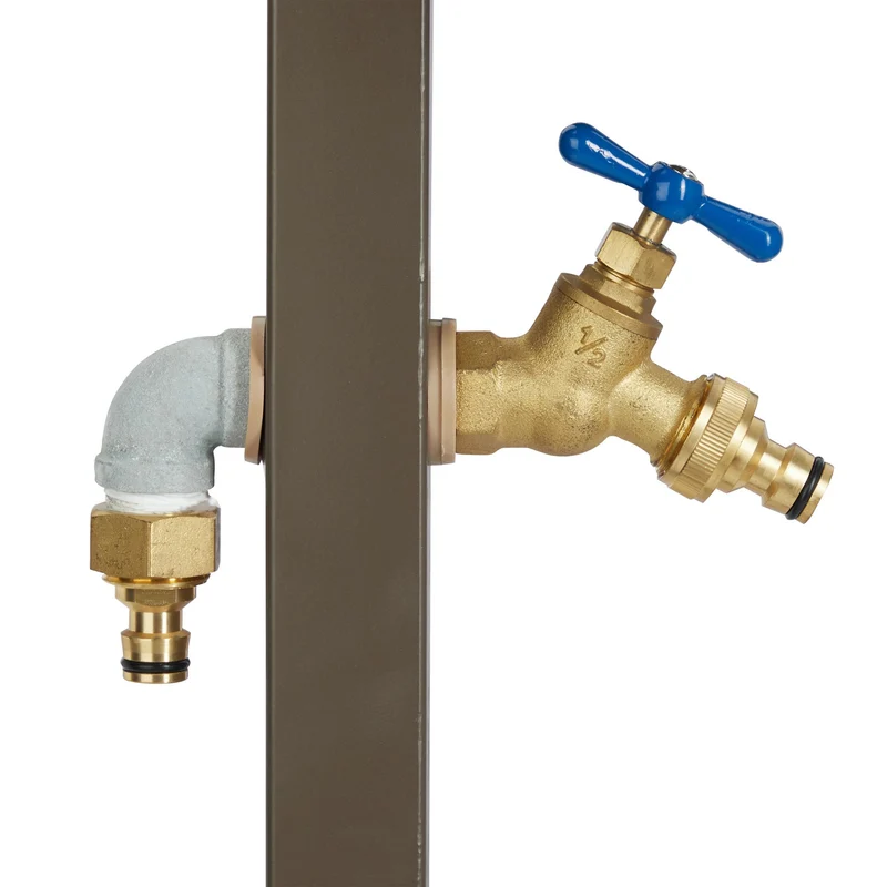 Porte-tuyau d’arrosage avec robinet autonome jardin 25 x 15 cm pour un arrosage facile en acier brun 13_0009339