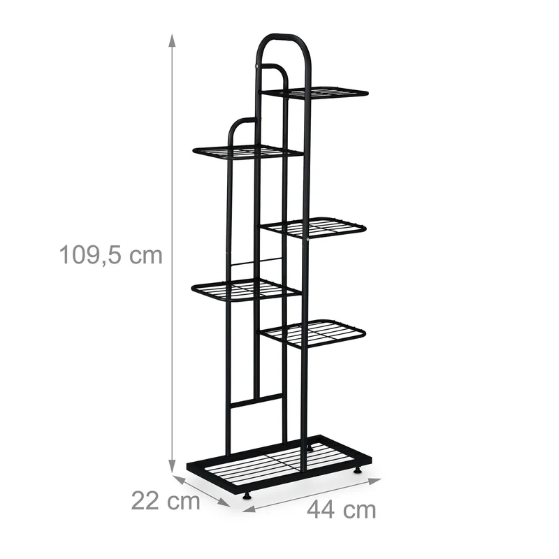 Étagère à plantes moderne 109,5 x 44 x 22 cm 6 niveaux pratiques pour salon véranda en acier noir 13_0016734