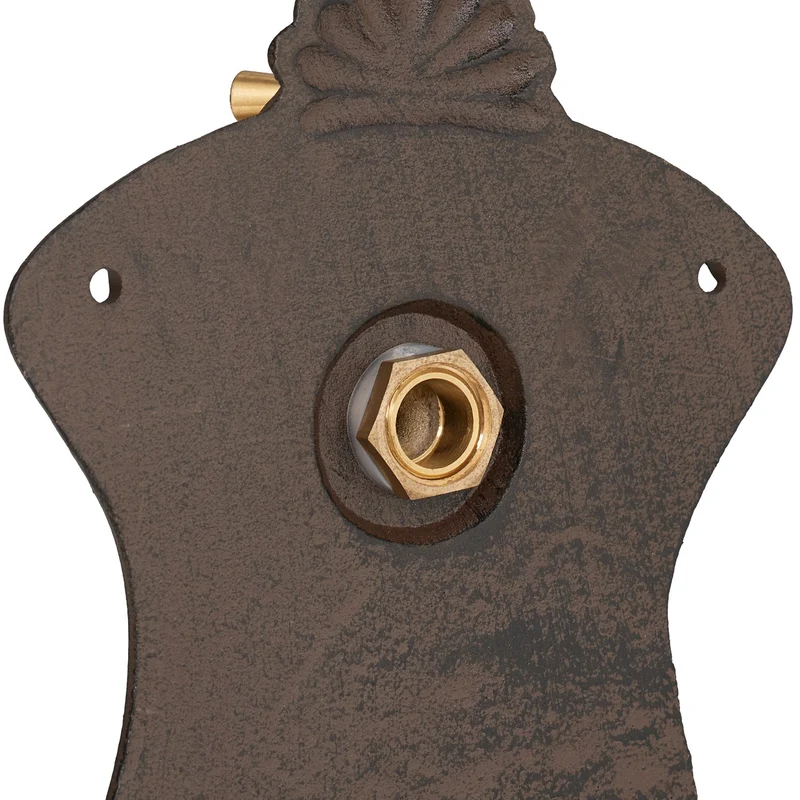 Fontaine murale décorative antique jardin pratique avec robinet doré 42 x 24,5 x 11,5 cm en fonte gris 13_0016811