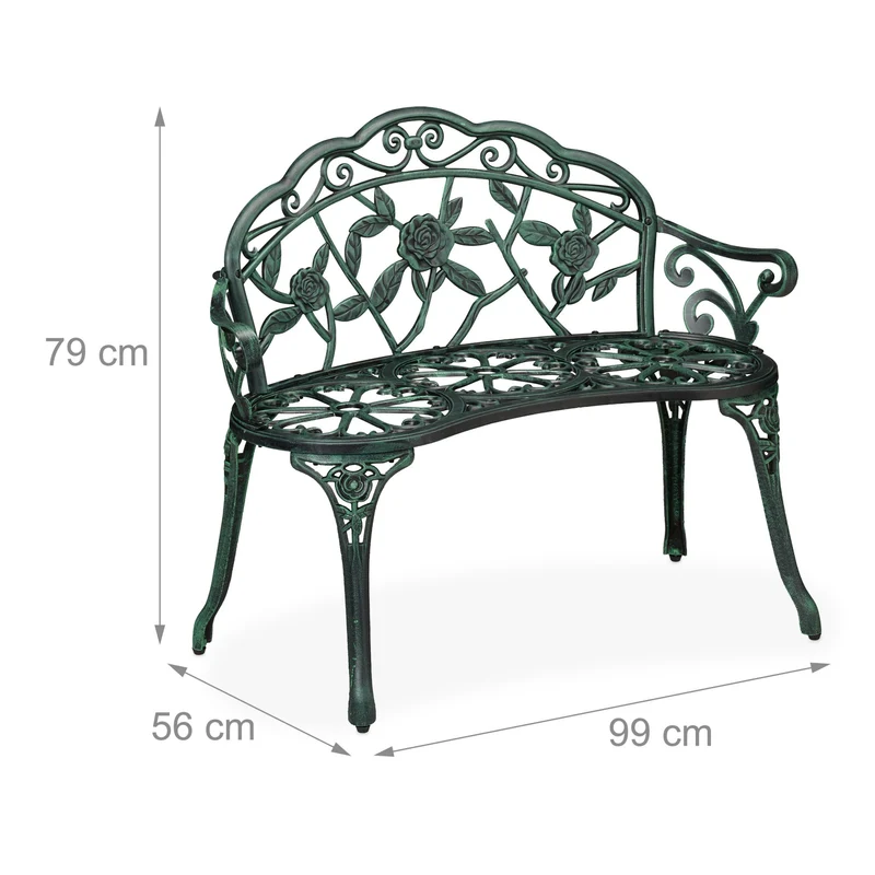 Banc de jardin design antique confort 120 x 60 x 45 cm pour 2 personnes en fonte d'aluminium marron 13_0016731