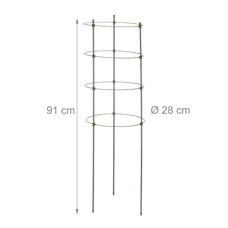Lot de 3 tuteurs à tomates modernes 91 x 91 x 91 cm ajustables pour balcon jardin en métal vert 13_0015327