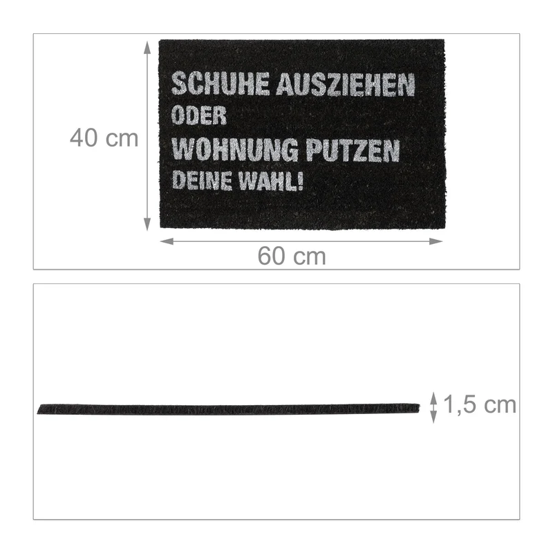 Paillasson noir coco design amusant antidérapant intérieur extérieur 75 x 45 x 1 cm en fibre de coco noir 13_0009119